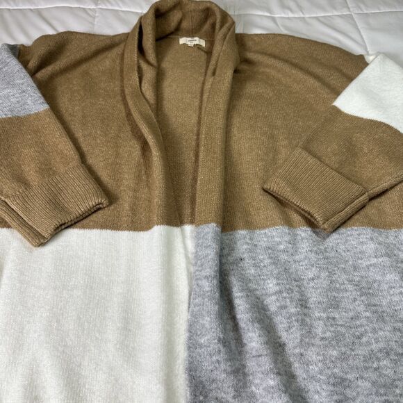 Entro Colorblock Oversized Open Front Cardigan Brown Gray White Medium - Picture 2 of 9